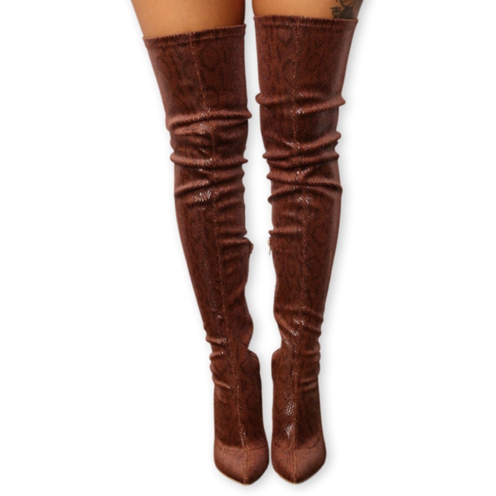 Thigh High Boots Brown Animal Print Over The Knee Sho… Gem